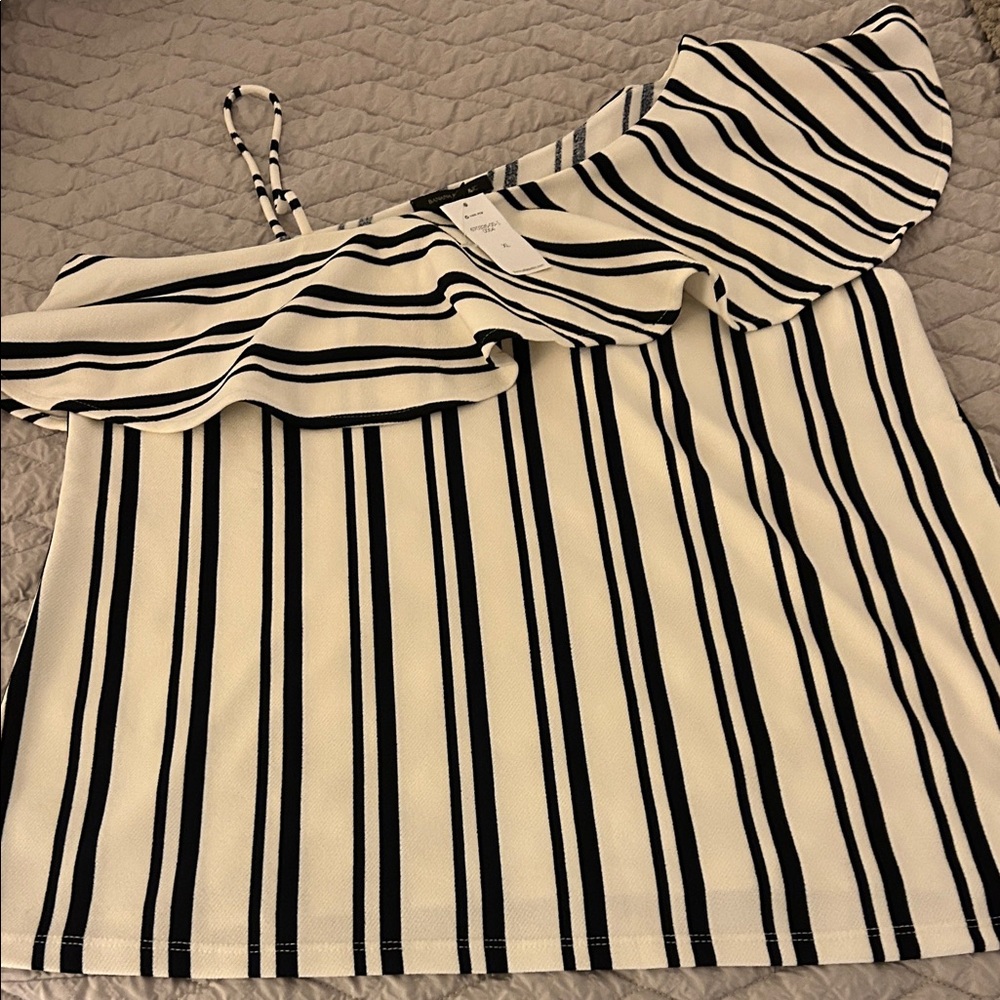 Banana Republic One Shoulder Navy and White Top